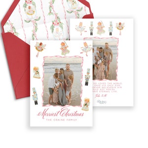 Sugar Plum Dreams Watercolor Christmas & Monogram Wreath Christmas Card with Photo, Digital Download,  Printable Holiday Card, Editable Phot