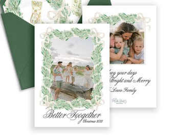 Watercolor Holly Garland Christmas Photo Card (Digital or Printed)