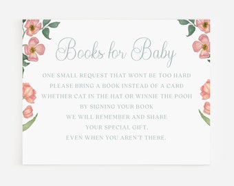 Sarah Jordan Books for Baby Card, Instant Download, Baby's library, Baby Book Request Card Insert, Please Bring a Book Instead of a Card