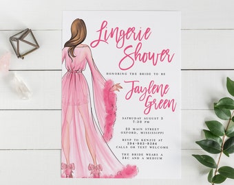 Pink Lingerie Shower Invitation, Bridal Shower, Editable Template