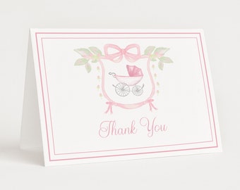 Baby Shower Thank You Card, Printable Thank You Card, Instant Download, Printable Thank You Card, Watercolor, Grandmillinial, Preppy, DIY