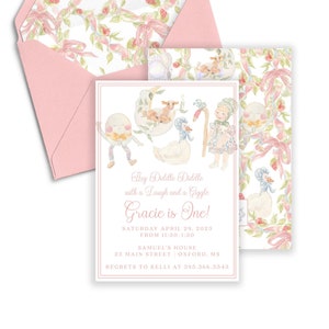 Gracie Watercolor Nursery Rhyme Invitation, Printable Invitation, Pink Nursery Rhyme Birthday, Mother Goose, Humpty Dumpty, Storybook