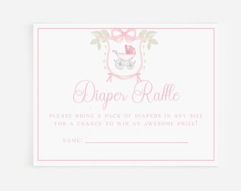 Pink Watercolor Diaper Raffle Ticket, Printable,  Baby Shower Insert Template, Instant Download, Please Bring a Pack of Diapers, Prize