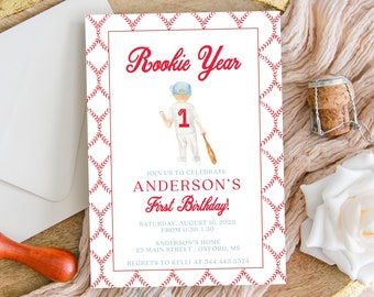 Baseball First Birthday Invitation, Rookie of the Year Invite (Editable)