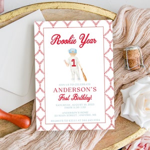 Anderson Baseball First Birthday Invitation Template, Rookie of the Year Invite, Baseball Birthday Party, Boy Birthday Invite, Editable
