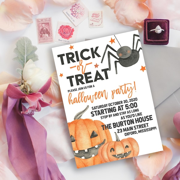 Burton Trick or Treat Halloween Party Invitation, Instant Download, Halloween Party, Printable Invite, Pumpkin Invitation, Digital Download