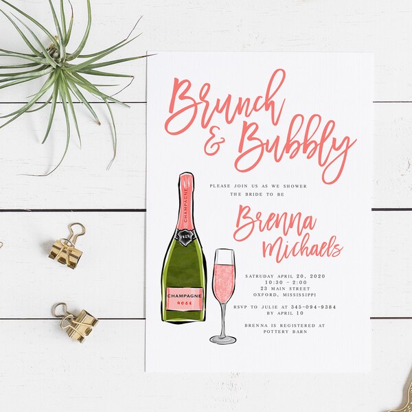 Brenna Monograms and Mimosa's Bridal Shower Invitation, Floral, Instant Download, Editable Template, Printable Invite, Shower Invite