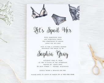 Lingerie Shower Invitation, Bachelorette Party Invite, Editable Template