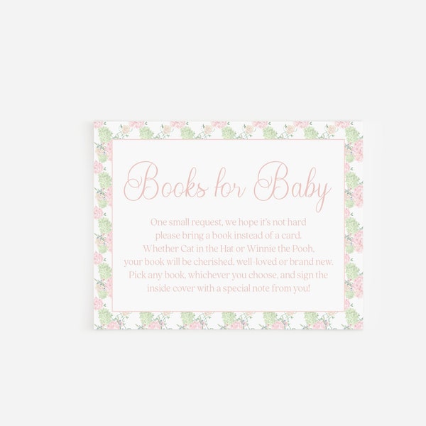 Floral Watercolor Instant Download Books for Baby Card, Instant Download, Baby's library, Baby Book Request Card Insert, Please Bring a Book