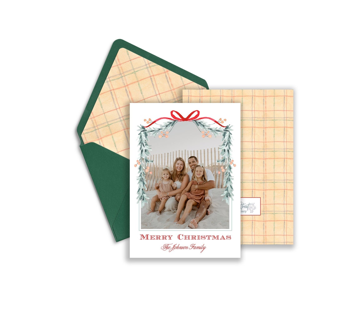 Holly Chaplet Garland, Grandmillenial Watercolor Photo Christmas Card