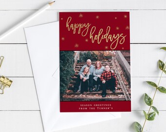 Heaven Happy Holidays Gold Foil Photo Christmas Card, Christmas Card Template, Editable Template, DIY Christmas Card, Merry Christmas, Edit