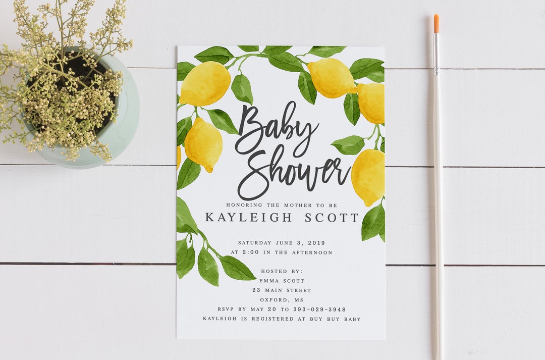 Kayleigh Lemon Baby Shower Invitation, Citrus Baby Shower Invitation