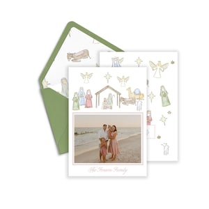 Glory To The Newborn King, Grandmillenial Watercolor Photo Christmas Card, Nativity Scene, Professionally Printed Card, Holiday Photo Card