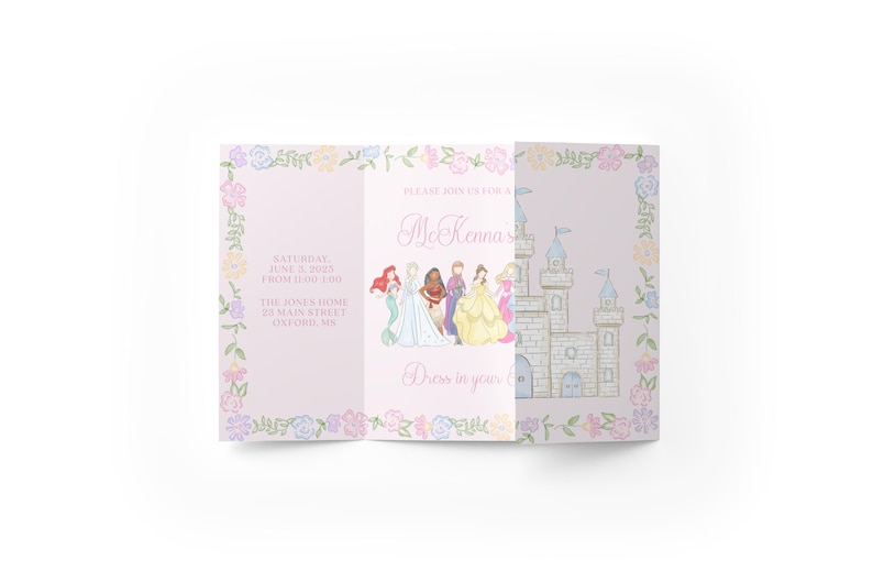 Princess Birthday Gatefold Invitation, Floral Castle, Royal Theme - Etsy