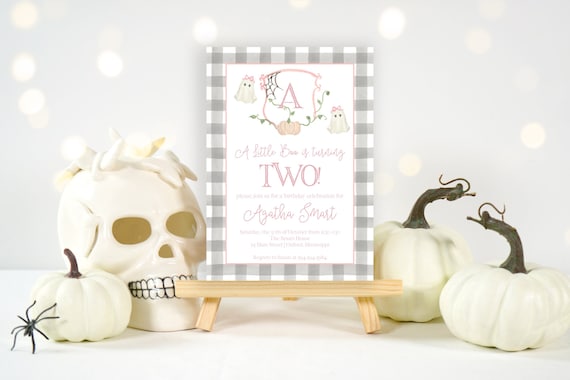 Little Boo Birthday Invitation, Pink Halloween Party (Editable)