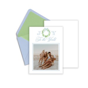 Watercolor Wreath Christmas Photo Card: Blue Joy Design