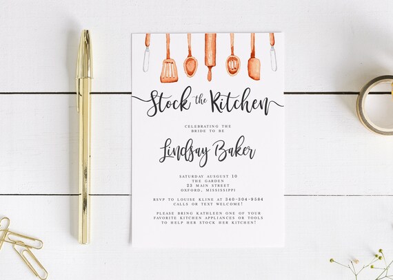 Lindsay Stock The Kitchen Bridal Shower Invitation Cooking Etsy