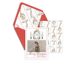 Watercolor Nutcracker Christmas Photo Card (Digital Holiday Card)