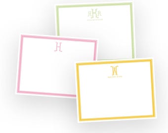 Personalized Monogram Stationery, Preppy Floral Note Cards