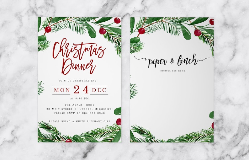 INSTANT DOWNLOAD Lights and Gift Holidays Season Printable Editable Festive Christmas Dinner Kaitlyn Christmas Party Invitations Invites