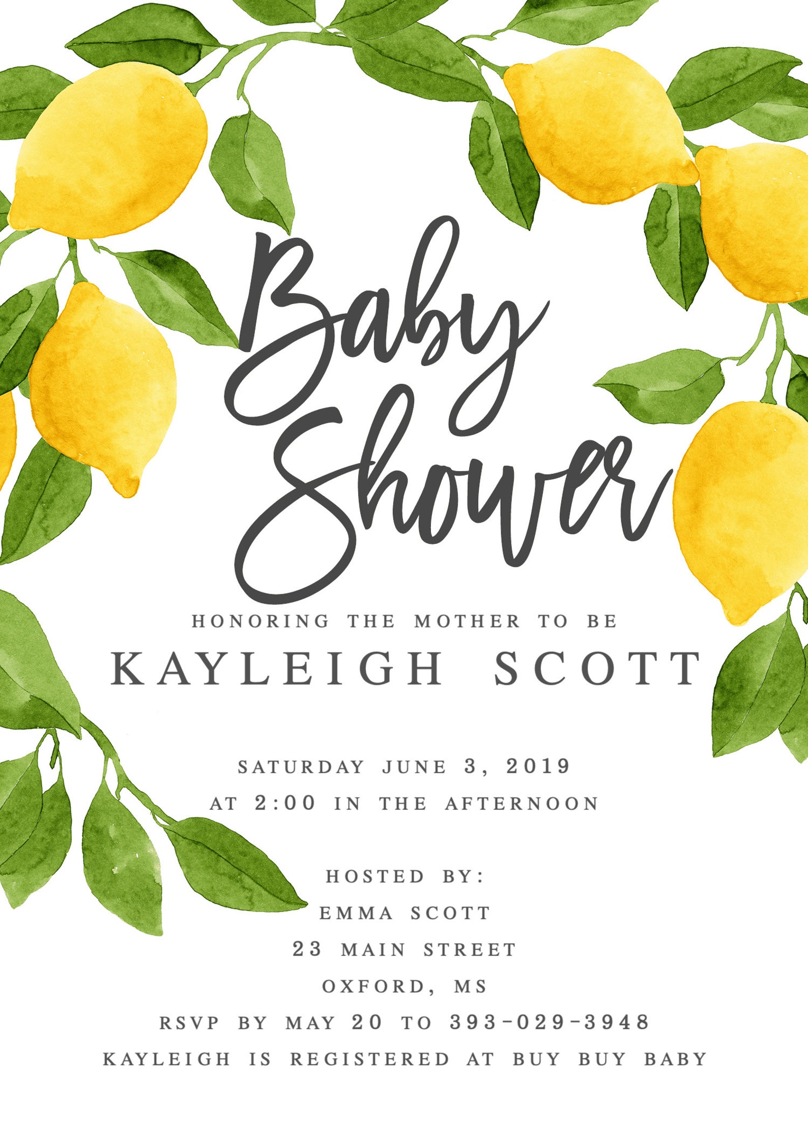 Kayleigh Lemon Baby Shower Invitation Citrus Baby Shower Etsy