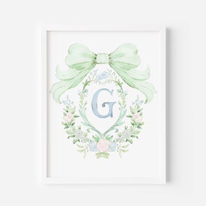 Watercolor Monogram Floral Nursery Wall Art, Blue and Green, Nursery Name Print, Monogram Nursery, Custom Nursery Wall Art