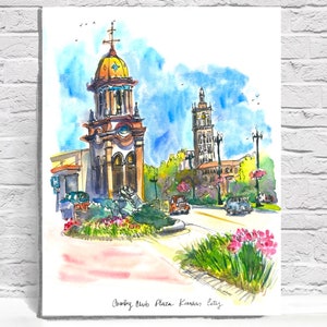 Print from my original Painting of Country Club Plaza Kansas City MO. Ink and Watercolor