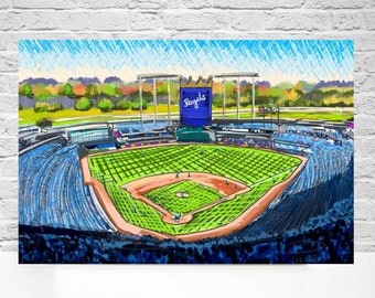 Time de beisebol Royals Kansas City Royals. Estádio Kauffmann. O K". Cópia da arte