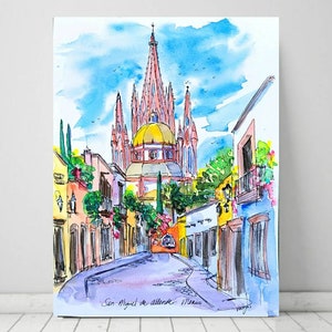 San Miguel de Allende Art Print from original ink and watercolor painting from Guanajuato, Mexico Art Print by Liz Vargas