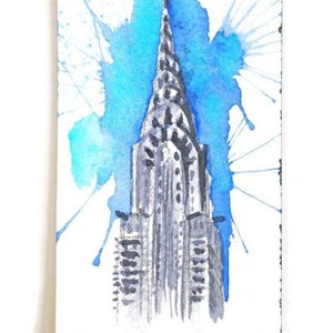 Chrysler building, New York City. Original miniature watercolor painting. 3.5&quot;x2&quot; aprox