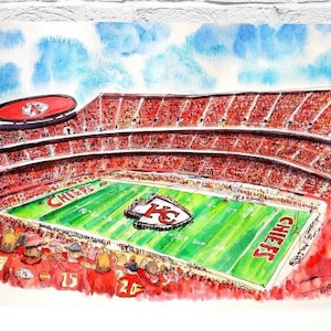 Kansas City Arrowhead stadium. Football. Art Print. From my original ink and watercolor sketch
