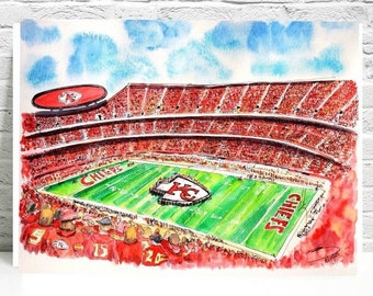 Kansas City Arrowhead stadium. Football. Art Print. From my original ink and watercolor sketch