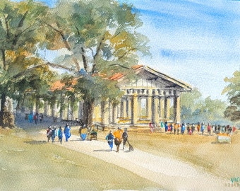 Kansas City MO art Walktober 2023 Swope Park, Pavillion. Original watercolor panting 11x15. En Plein Air. Local artist.