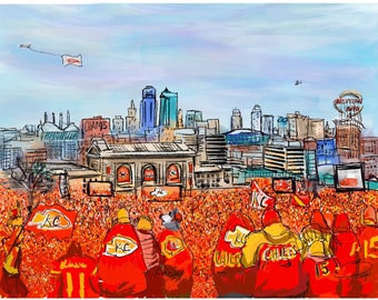 Kansas City Champions football rally and parade. Sea of red Championship. Superbowl winners. Union Station. Art Print.