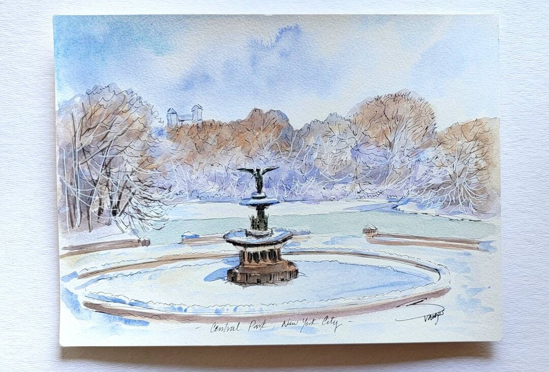 Bethesda Fountain, Central Park, New York City watercolor - Heidi