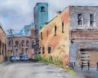 Kansas City Watercolor Painting, Crossroads Back Alley Art, 11x17