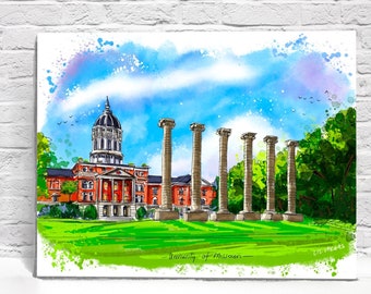 University of Missouri. Mizzou, Columbia, Missouri. Art print. Wall Art. By Liz Vargas