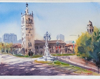 The Plaza. Kansas City Country Club Plaza 11"x15" original watercolor