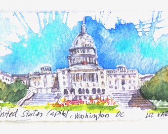 Capitol Washington DC. 2"x4" Original Watercolor painting