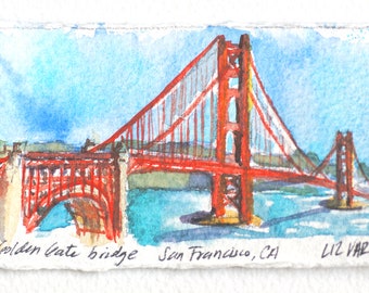 San Francisco Golden Gate bridge. Original Watercolor painting. 2"x4"