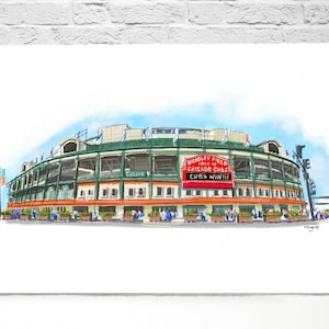 Wrigley Field. Wall art. Chicago art. Baseball. Cubs. Print from my original painting/sketch. Chicago sports.
