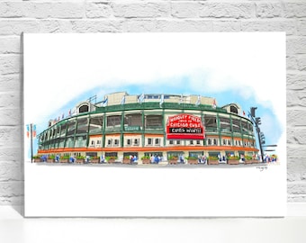 Wrigley Field. Wall art. Chicago art. Baseball. Cubs. Print from my original painting/sketch. Chicago sports.