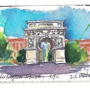 Washington Square arch, New York City. Original miniature watercolor painting. 2&quot;x3&quot; aprox