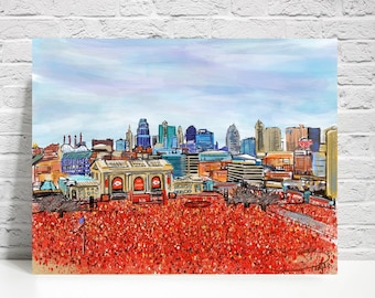 Kansas City  Champions football. Parade. Sea of red Championship. Superbowl winners. Union Station. Kansas city skyline. Art Print.