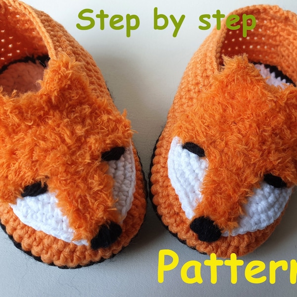 Crochet baby boots pattern Crocheted orange shoes with fox Animal newborn booties PDF crochet E-pattern 6-12 months Instant download