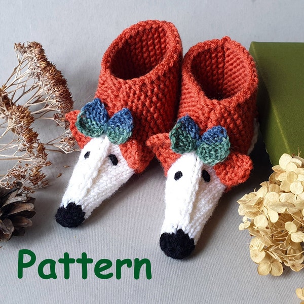 Knitted orange baby slippers pattern Knit pointy Fox shoes PDF knit pattern 6-12 12-18 18-24 months