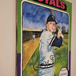 1975 Topps #228 George Brett RC. Original Artwork. 18x25 Acrylic on Stretched Canvas. Remondini Fine Art