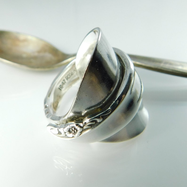 Spoon Ring, Silver Ring, Wide Ring, Boho Jewelry, Statement Ring, Silverware Jewelry, Anniversary Gift, Floral, Gift for Her, Unique Jewelry image 10