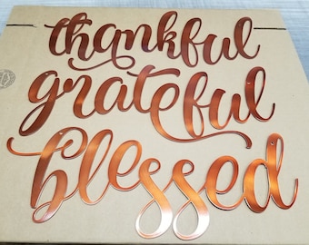 30" SET OF THREE thankful - grateful - blessed metal art, Metal Wall Decor, Metal Words, Metal Wall Art, Rustic Decor, Laser Cut, Farmhouse
