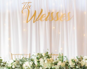 28'' Custom Last Name Wedding Sign, Wedding Signs, Personalized Backdrop Name Sign, Gold Name Sign, Last Name Sign, Wedding Reception